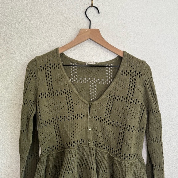 Anthropologie Pilcro Womens Small Pointelle Babydoll Sweater In Green Boho Beach - Picture 3 of 10